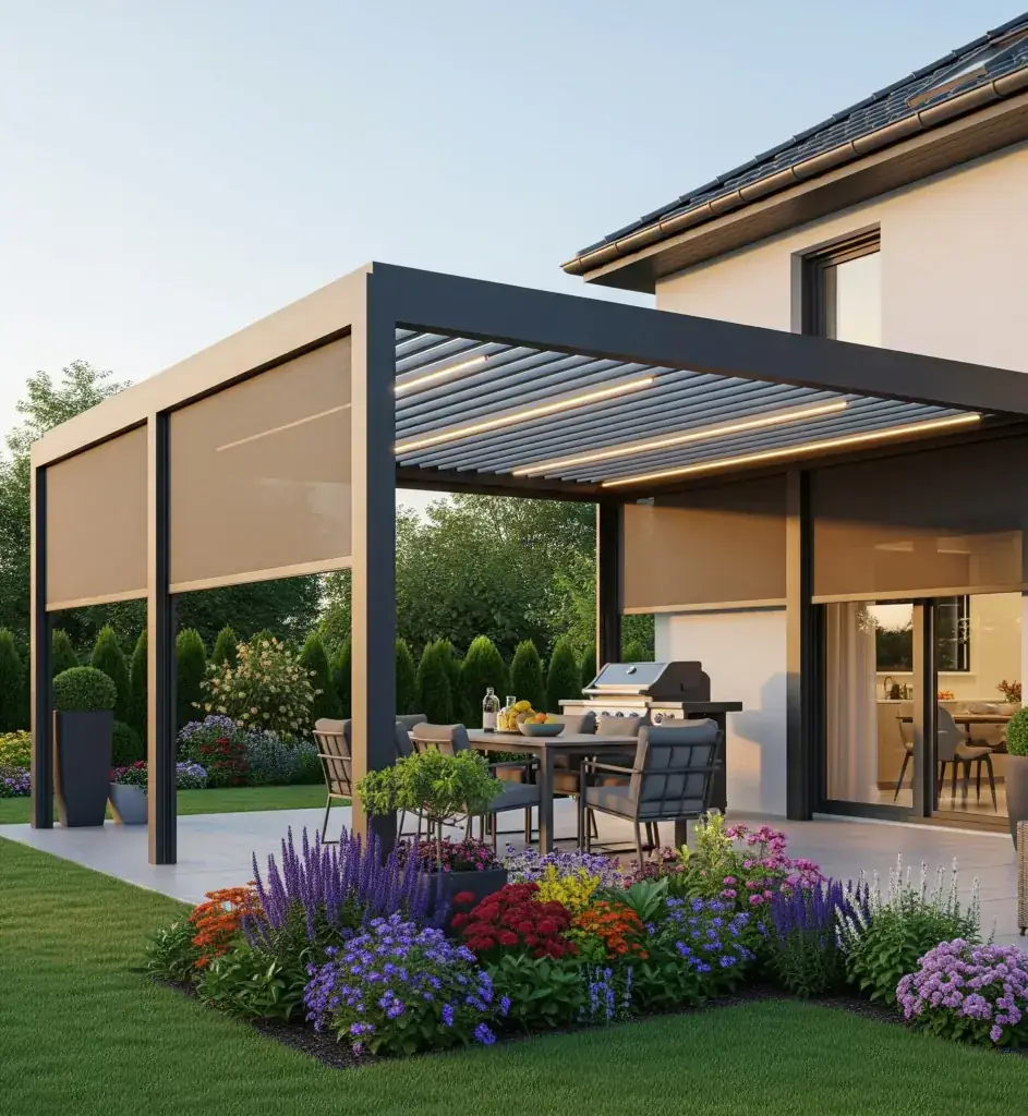Pergola przyścienna z roletami screen